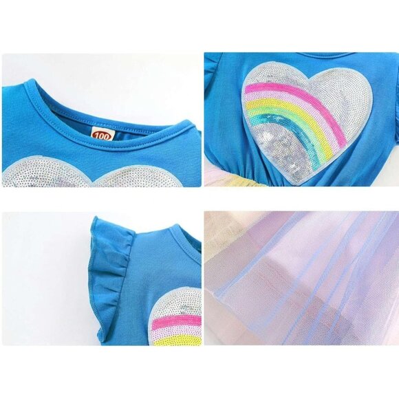 🆕Girls Blue Polyester Unicorn Tulle Tutu Dress Princess Casual 1-8T - Picture 6 of 8